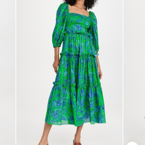 Cara Cara Oriana Dress Green Bird Jacobean SIZE XL - Picture 1 of 9